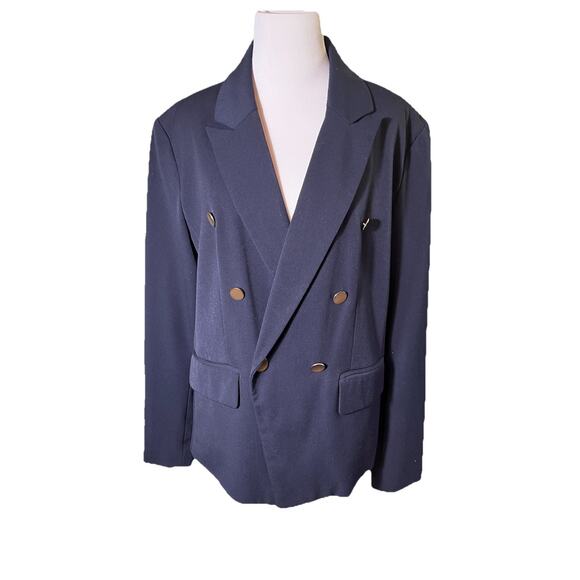 A New Day Navy Blue Double Breasted Blazer Sz 16 Gold Button Workwear Stretch - Picture 1 of 10